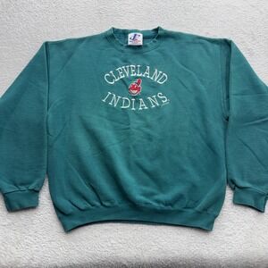 Vintage Logo Athletic Cleveland Indians MLB Sweatshirt Teal Green Men M 2000 Y2K